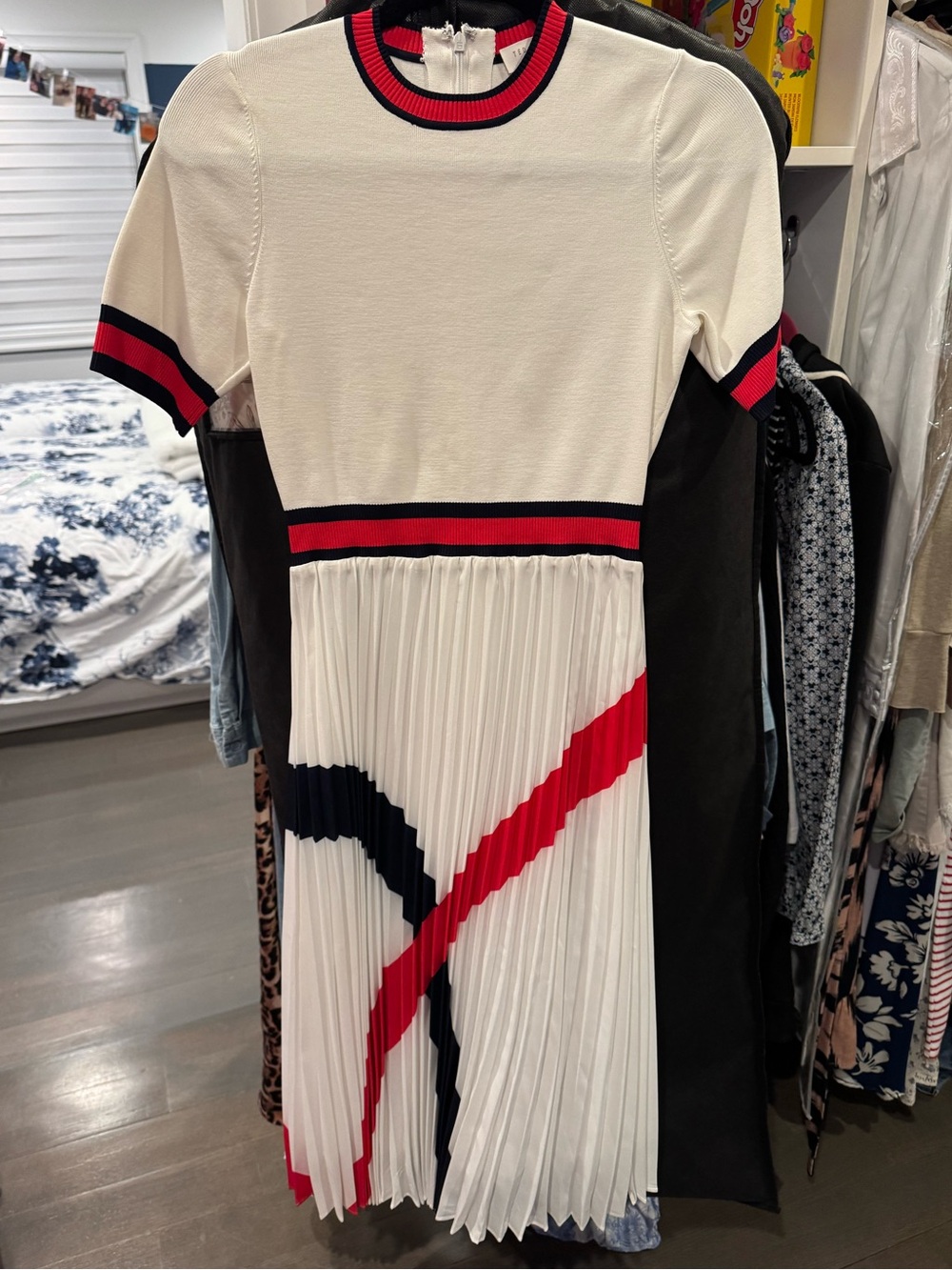 Ted Baker White Midi Dress with Red & Navy Trim
